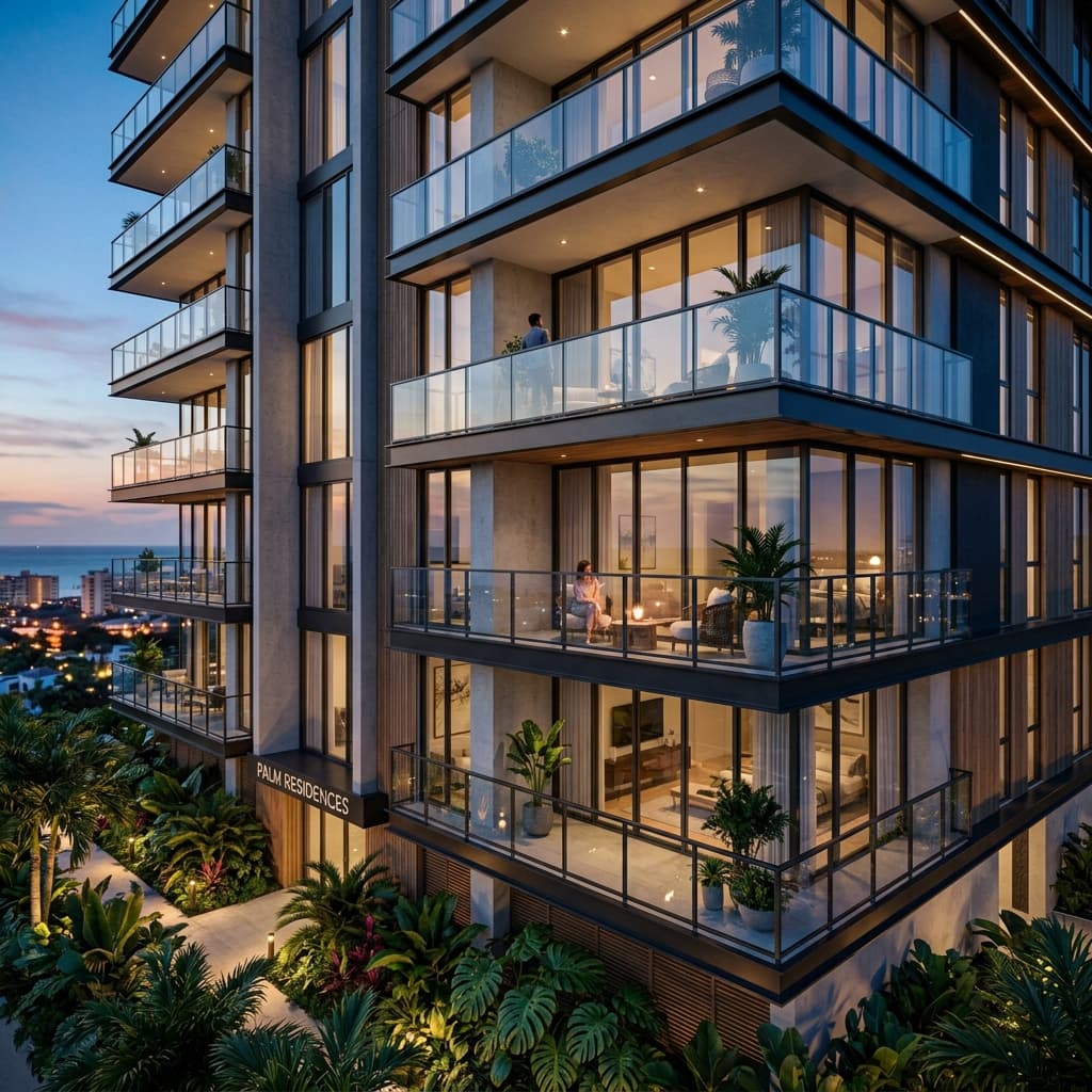 Balcones con vista al mar de los apartamentos de Residencial Aurora