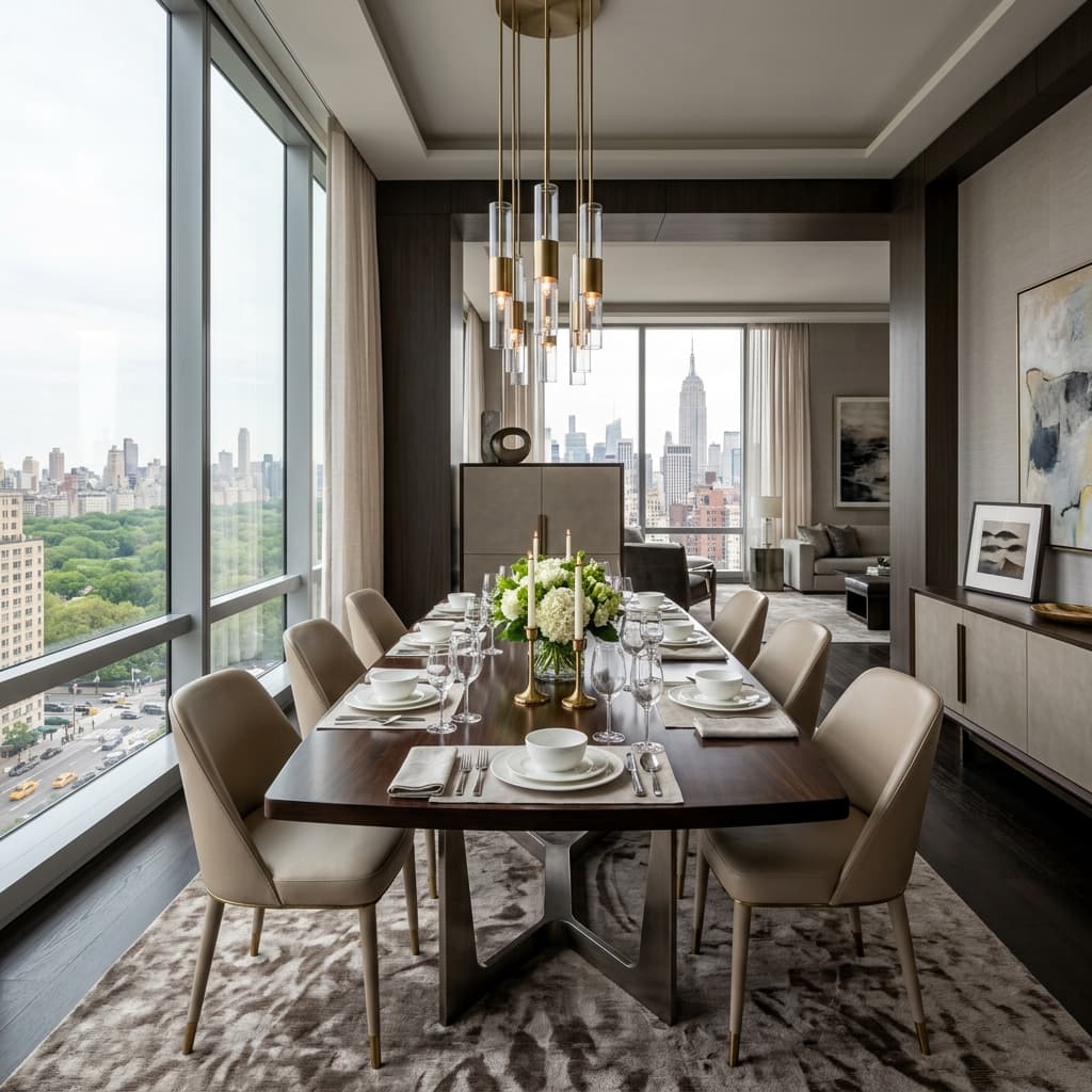 Comedor formal con vista panorámica a la ciudad en Torre Nova